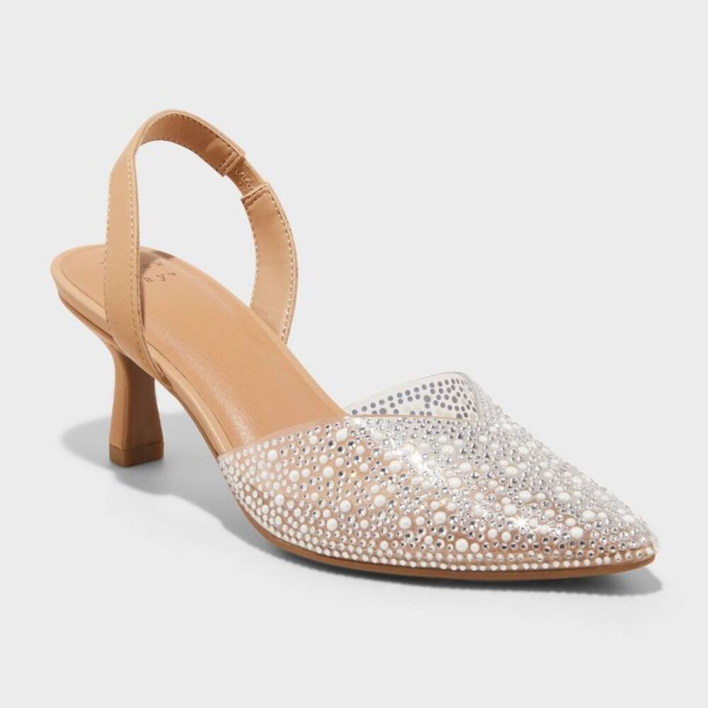 Women's Isabel Embellished Slingback Kitten Heels - A New Day Clear 7